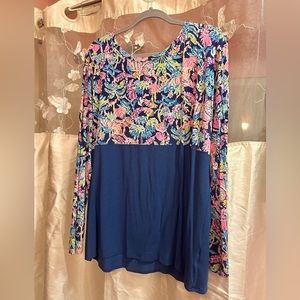Lilly Pulitzer Finn Top Oyster Bay Navy Seen and Herd Sz XL VGUC / GUC